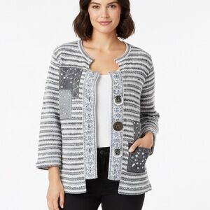 Chic Contrast Patchwork ButtonFront Cardigan Jacket size Medium coatigan sparkly